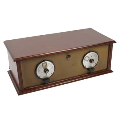 Reproduction vintage wooden 3 valve radio receiver with twin tuning dials