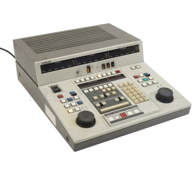 Practical Sony video effects consoles with red number displays, knobs, illuminated buttons