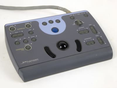 Stylish grey console with trackball & shaped buttons