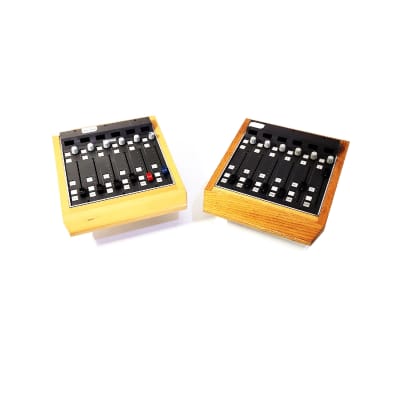 Audio mixer modules with linear faders & wood surrounds