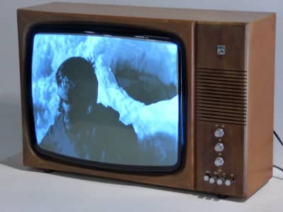 Practical 1970s 20" black & white CRT TV in nice wood cabinet