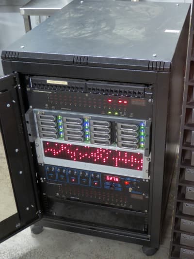 Practical low black server cabinet with removable glass door