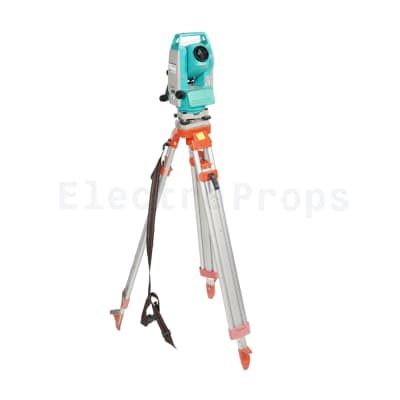 Turquoise surveyors theodolite on robust tripod