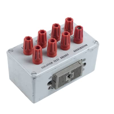 Small metal junction box with 8 x bold red fluted screw terminals