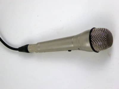 Professional looking silver performer's/interviewer's microphone with gauze end