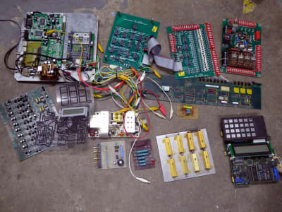 Assortment of PCBs & technical components for lab bench dressing