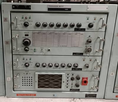 Large admiralty blue navy radio transceiver with knobs, switches