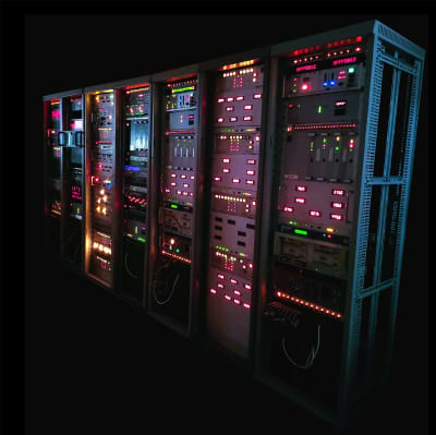 Light Grey Framed Practical Server Racks With Colourful lights