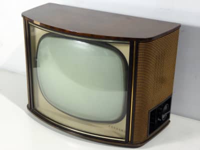 405 line vintage Ferranti T1046F black & white 17" TV in bow fronted cabinet