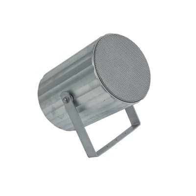 Run of stylish, silver tubular wall mount speakers