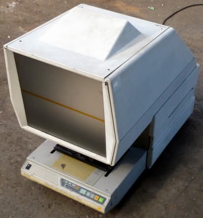 Large white microfiche viewer