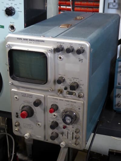 1970s era laboratory oscilloscope with rectangular screen