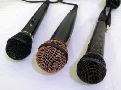 Assorted large, hand held, ball shaped microphones