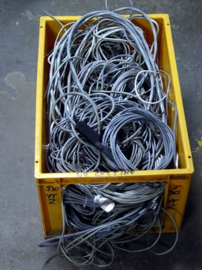 Crate of neutral grey cables