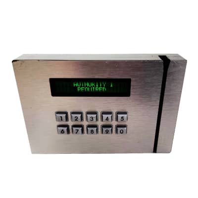 Practical modern looking card swipe entry panel with keypad and green display messages