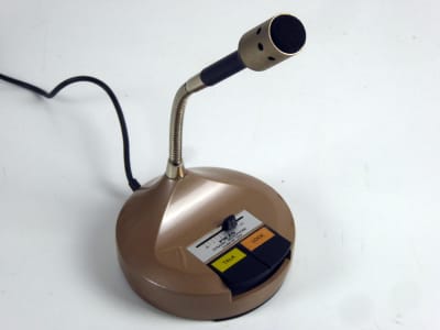 Round bronze coloured base desk/console microphone with slider volume & Press To Talk button