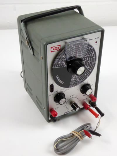 Period Tech Radio Frequency signal generator with large tuning dial, coloured terminals