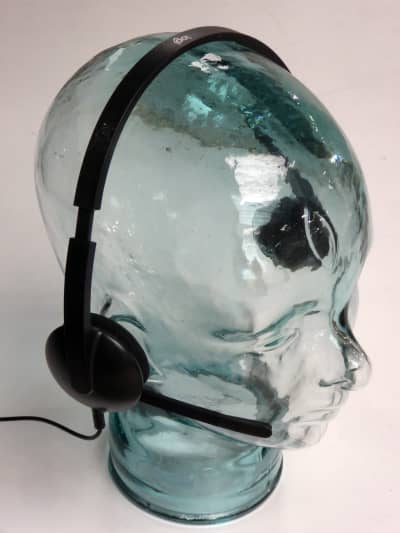 Modern black Logi headset with twin earphones & stalk microphone [LARGE RUN]