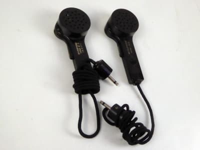 WW2 period black bakelite hand-held microphones with Press To Talk switch
