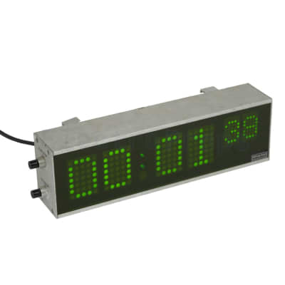 Stylish green dot matrix digital clock.