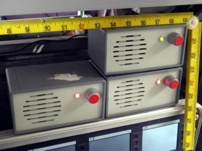 Practical small desktop speakers with LED, knob & grill