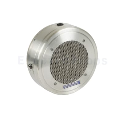 Vintage, circular aluminium PA speaker with grill & hanging chain
