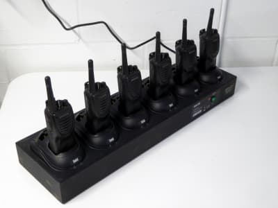 Practical 6 bay walkie-talkie bulk charging bank and 6 Kenwood radios 