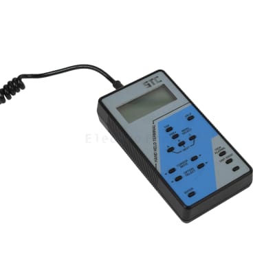 Hand-held blue & grey STC data terminal with LCD & umbilical