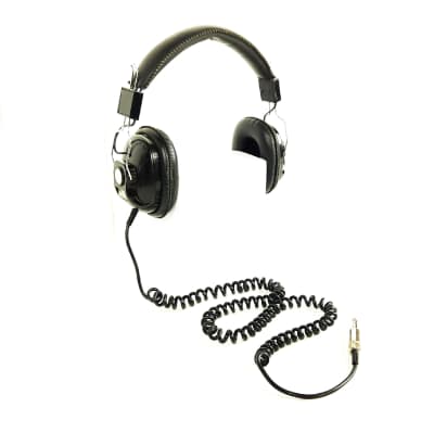 Chunky black headphones with long curly cable & 1/4