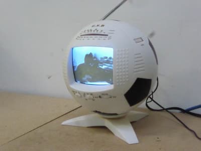 Fully practical football style TV with monochrome screen & telescopic aerial