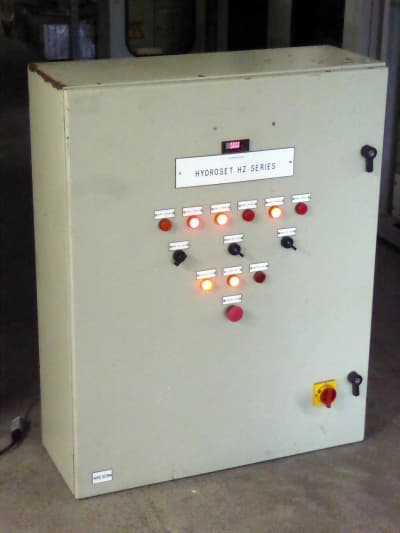 Practical very large electrical box with rotary switches, labelled lamps & master power off switch