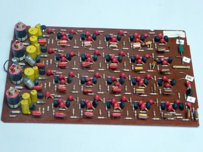Very colourful Printed Circuit Board with repeating tropical fish/liquorice allsort components