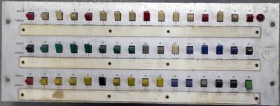 Rack mounting panel with 3 rows of colourful lever tab switches