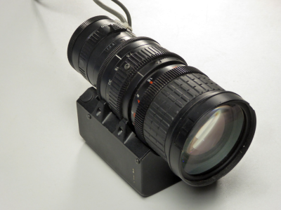 Large black motorised zoom CCTV camera lens