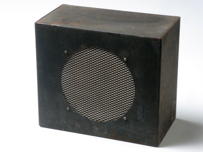 Period industrial metal box with grill loudspeaker