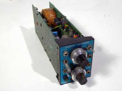 Small Carrier Amplifier module with blue control panel, silver knobs