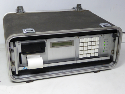 Practical flight case containing keypad, LCD display, strip printer, LEDs
