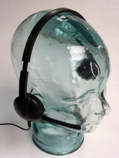 Modern black Logi headset with twin earphones & stalk microphone [LARGE RUN]