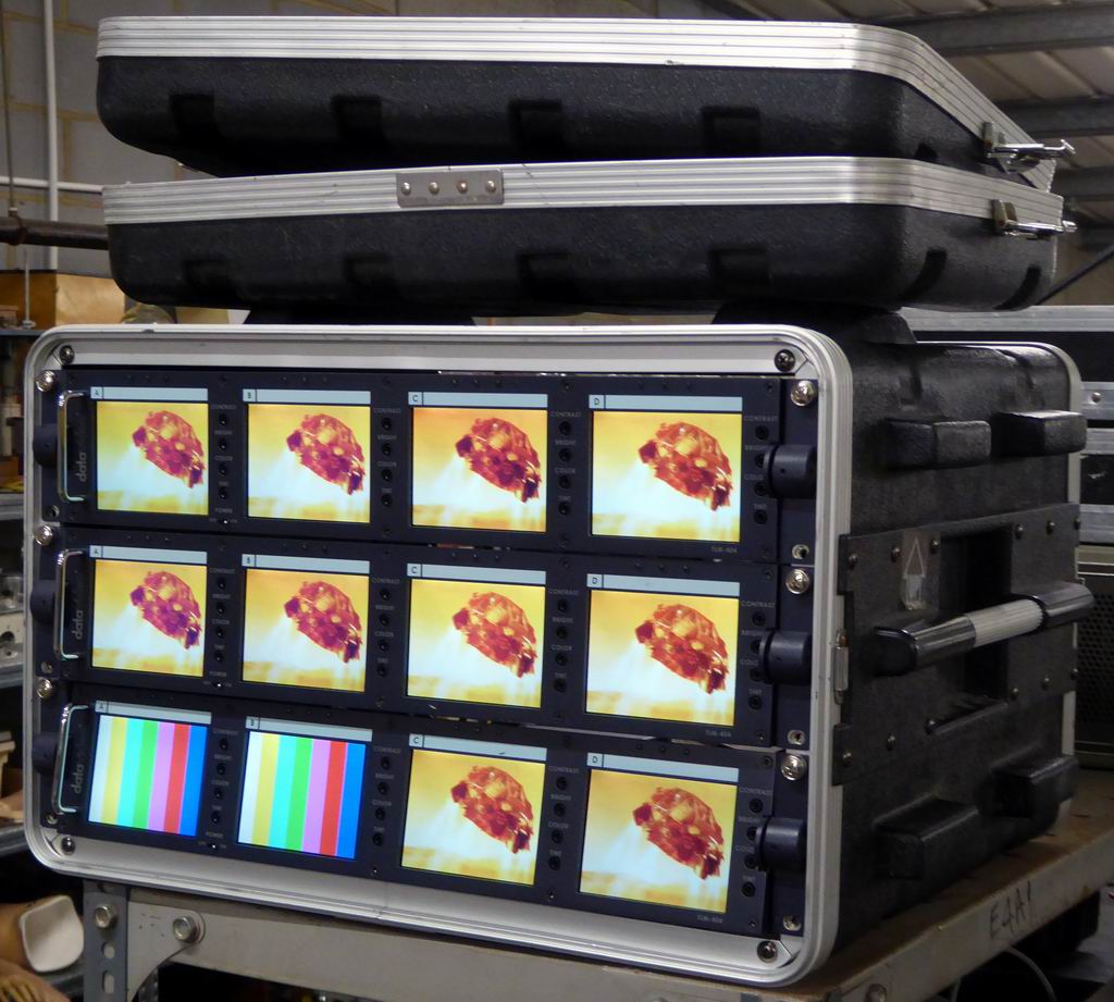 Practical bank of small video screens | Electro Props Hire