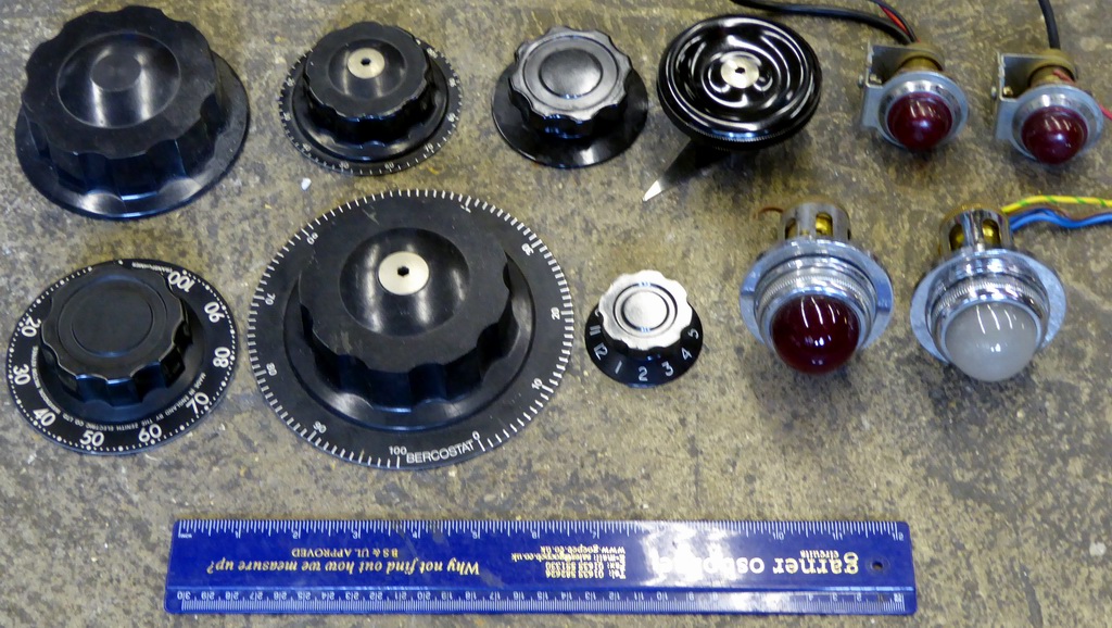 Showcase selection of giant knobs for making up control panels