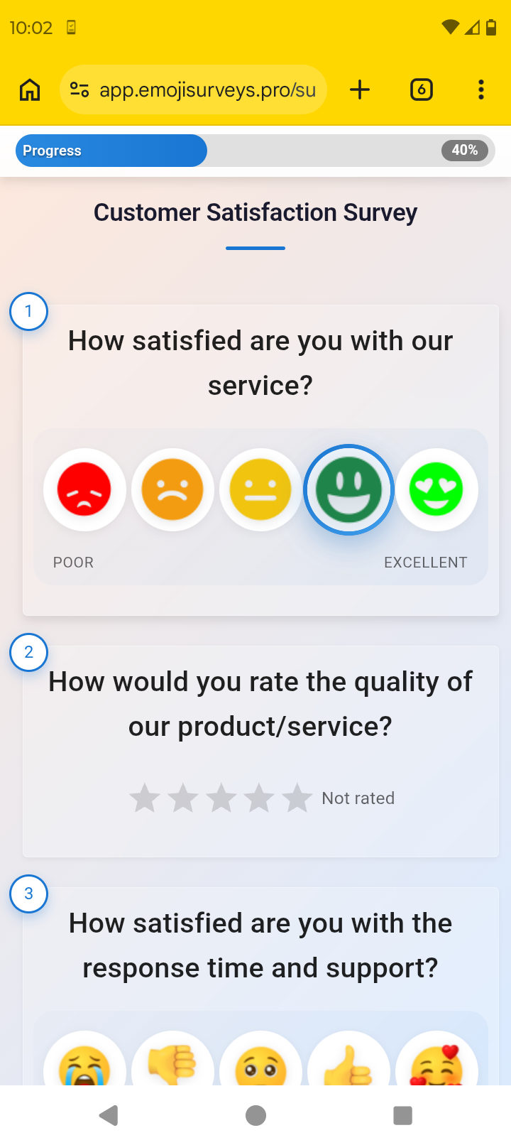 Employee feedback survey dashboard showing team results collected in real time