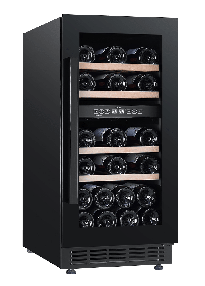Cantinetta vino da incasso nera, Cavin Arctic Collection 40D, due zone di temperatura, 28 bottiglie, cantinetta larga 40 cm, ripiani estraibili, L: 39 x A: 82/87 x P: 57,5 cm