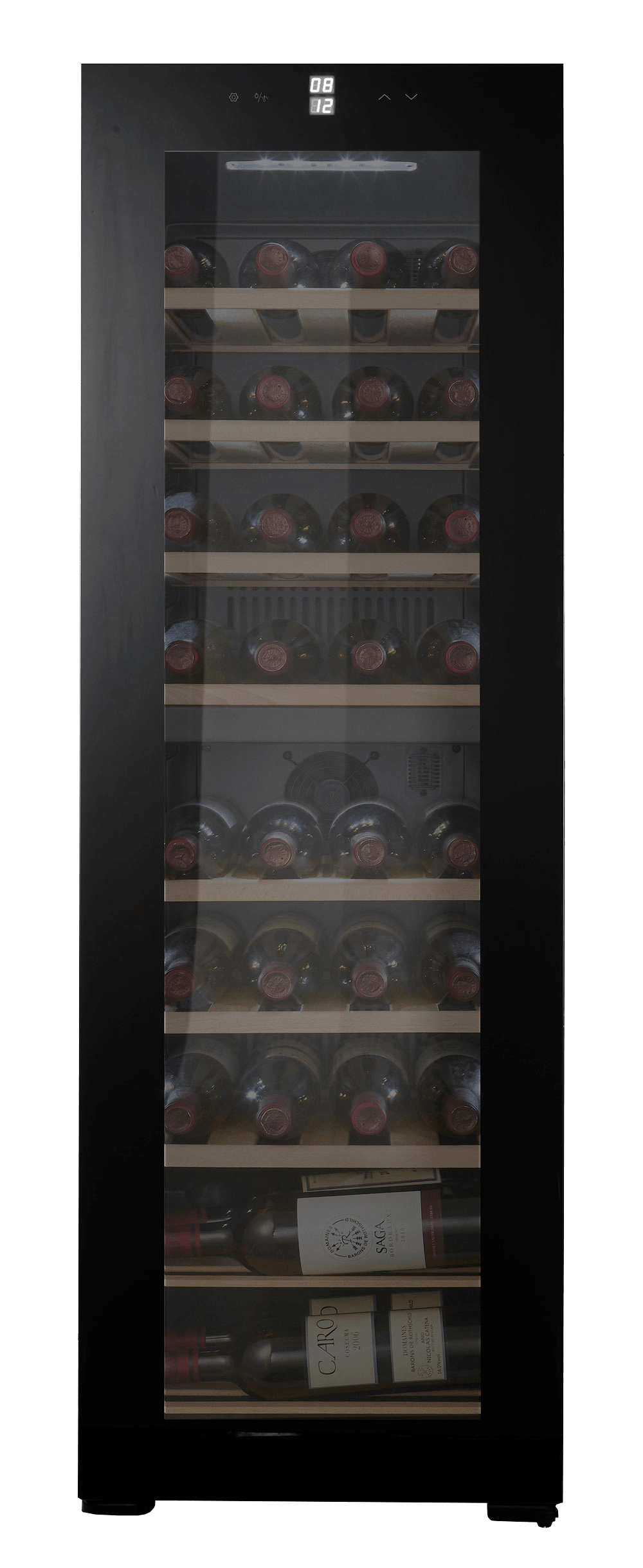 Wine cooler freestanding black, Cavin Northern Collection 39, two temperature zones, 39 bottles, silent wine cooler, pull-out shelves, W: 40 x H: 120.7 x D: 52.5 cm