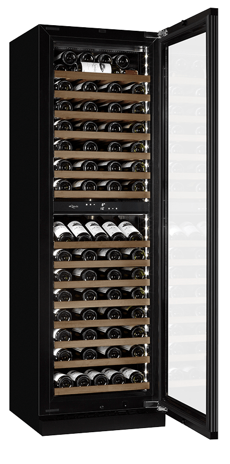 Vinkyl inbyggbar 60 cm högskåp - mQuvée WineCave Infinite 187D Push-Pull, Tystlåten, svart, 2 temperaturzoner