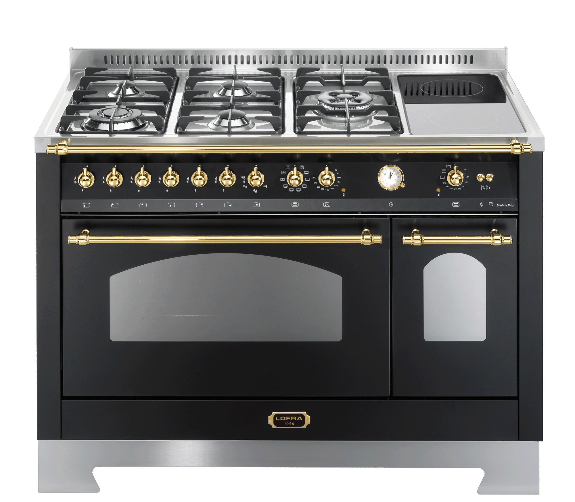 Dolce Vita - Komfur med kombinationskogeplade120 cm (2 ovne) (Sort/Messing)