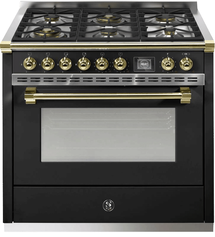 Ascot - Combi-steam - Gaskomfur 90 cm (1 ovn) (Nero/Brass)