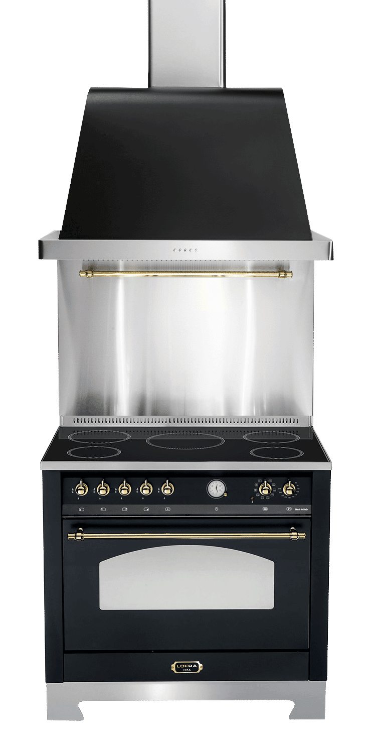 Komfurpakke Sort/Messing - Dolce Vita 90 cm (Komfur + Emhætte + Stænkplade) - (induktion) 1 ovn