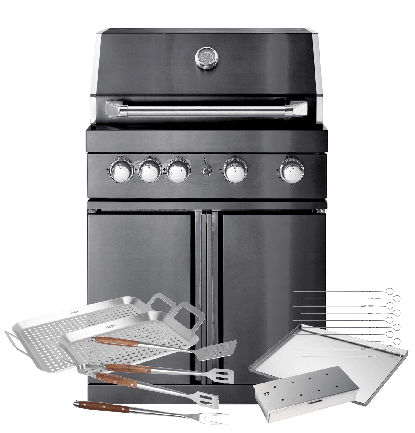 Black Collection - Fritstående Gasgrill med 4 blus og infravarme - Inkl. tilbehørspakke