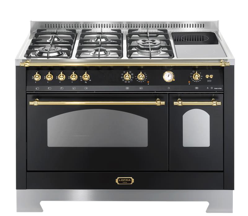 Dolce Vita - Komfur med kombinationskogeplade120 cm (2 ovne) (Sort/Messing)