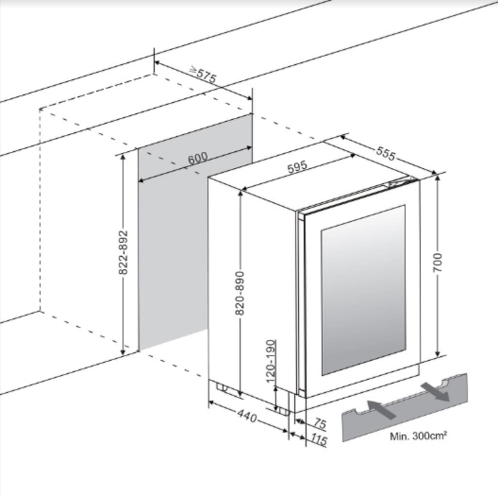 Innbyggbart vinskap - WineCave Exclusive 700 60D Push/Pull 